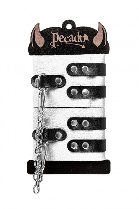 Бело-черные оковы с двумя ремешками и люверсами - Pecado - купить с доставкой в Ноябрьске