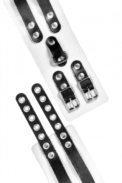 Бело-черные оковы с двумя ремешками и люверсами - Pecado - купить с доставкой в Ноябрьске