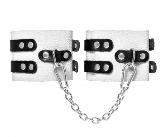 Бело-черные оковы с двумя ремешками и люверсами - Pecado - купить с доставкой в Ноябрьске