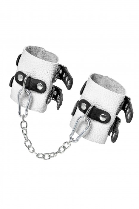 Бело-черные наручники с двумя ремешками и люверсами - Pecado - купить с доставкой в Ноябрьске