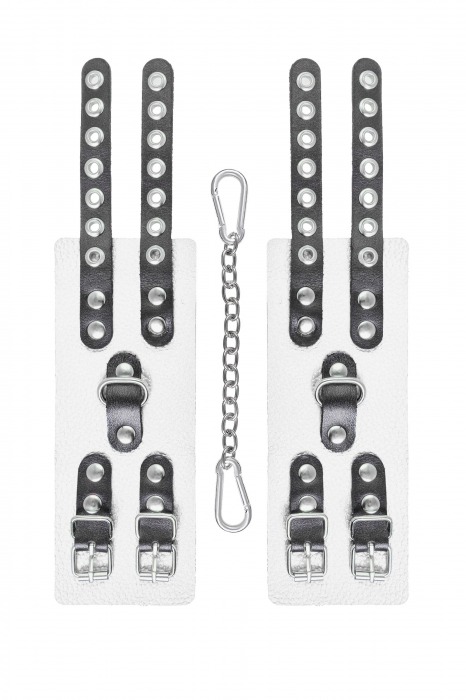 Бело-черные наручники с двумя ремешками и люверсами - Pecado - купить с доставкой в Ноябрьске