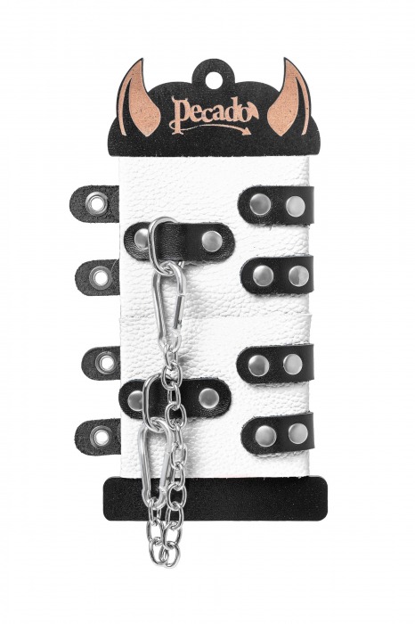 Бело-черные наручники с двумя ремешками и люверсами - Pecado - купить с доставкой в Ноябрьске