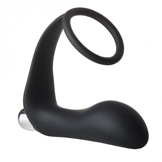 Черное эрекционное кольцо с вибропробкой Vibrating Anal Plug With Cockring - Dream Toys - в Ноябрьске купить с доставкой
