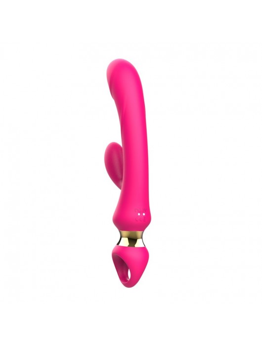 Розовый вибратор-кролик с ручкой-кольцом - 24,6 см. - I-MOON
