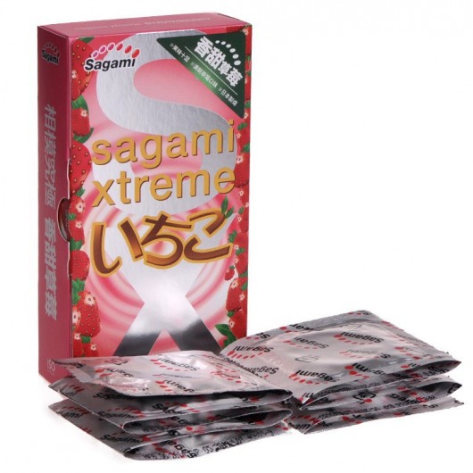 Презервативы Sagami Xtreme Strawberry c ароматом клубники - 10 шт. - Sagami - купить с доставкой в Ноябрьске