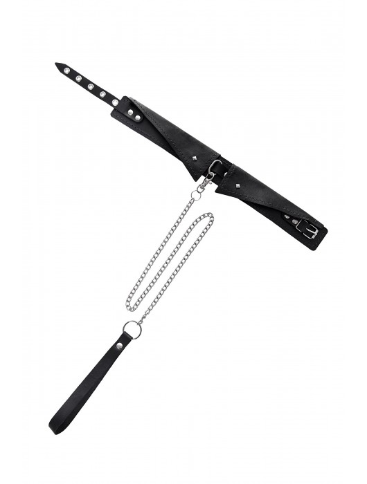 Черный кожаный ошейник-воротник с поводком - Pecado - купить с доставкой в Ноябрьске