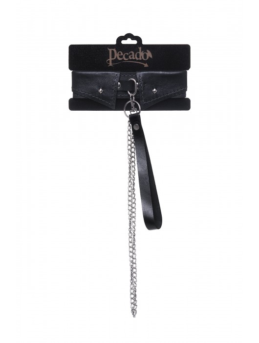 Черный кожаный ошейник-воротник с поводком - Pecado - купить с доставкой в Ноябрьске