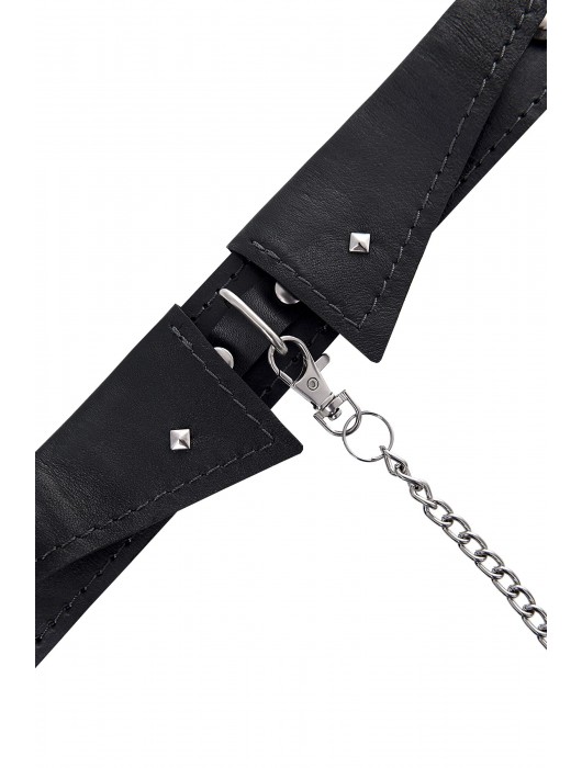 Черный кожаный ошейник-воротник с поводком - Pecado - купить с доставкой в Ноябрьске