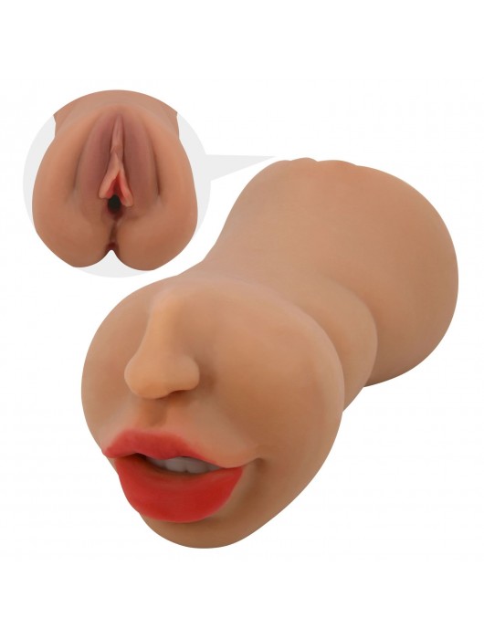 Темно-бежевый двусторонний мастурбатор Zoey - ротик и вагина - Baile - в Ноябрьске купить с доставкой