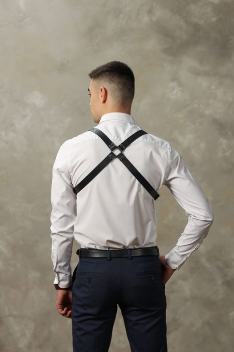 Черная мужская кожаная портупея №4 - БДСМ Арсенал - купить с доставкой в Ноябрьске