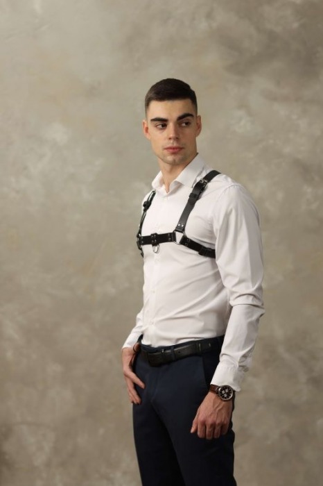 Черная мужская кожаная портупея №4 - БДСМ Арсенал - купить с доставкой в Ноябрьске