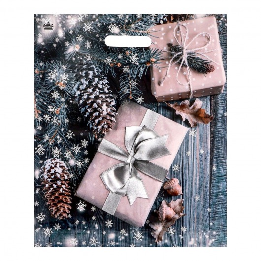 Новогодний пакет с принтом в виде подарков и вырубной ручкой (45х38 см) - Сима-Ленд - купить с доставкой в Ноябрьске
