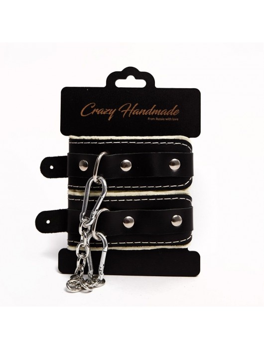 Черные скругленные наручники с мягкой бежевой подкладкой - Crazy Handmade - купить с доставкой в Ноябрьске