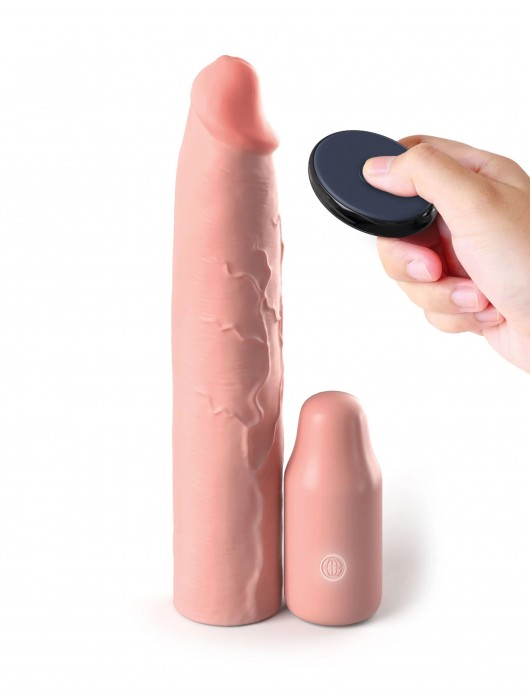 Телесная вибронасадка на член 3  Vibrating Mega X-tension with Remote - 22,9 см. - Pipedream - в Ноябрьске купить с доставкой