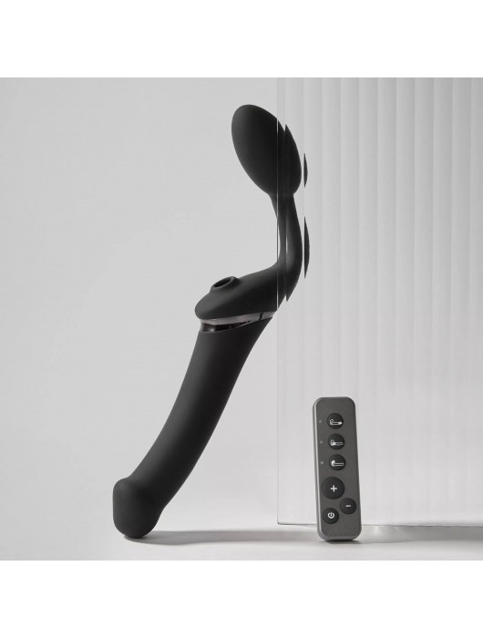 Черный безремневой вибрострапон Strap-On-Me Multi Orgasm Size XL - Strap-on-me - купить с доставкой в Ноябрьске