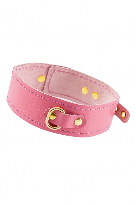 Розовый кожаный однослойный ошейник с прошивкой - Pecado - купить с доставкой в Ноябрьске