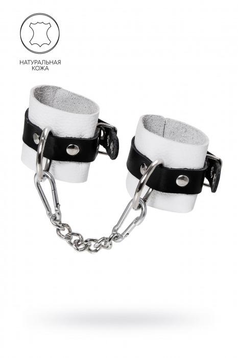 Бело-черные кожаные наручники с одним ремешком с люверсами - Pecado - купить с доставкой в Ноябрьске
