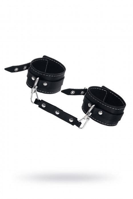 Черные двухслойные кожаные оковы с белой строчкой - Pecado - купить с доставкой в Ноябрьске