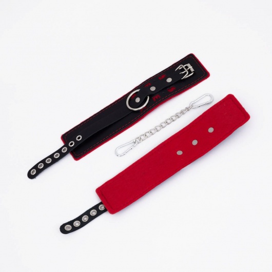 Черно-красные оковы с красной строчкой Sex - Crazy Handmade - купить с доставкой в Ноябрьске