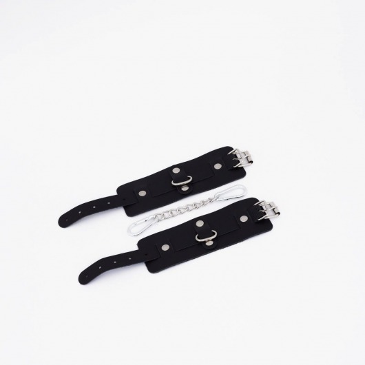 Черные кожаные наручники с хромированной фурнитурой - Crazy Handmade - купить с доставкой в Ноябрьске