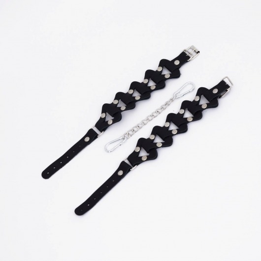 Черные кожаные наручники из звеньев - Crazy Handmade - купить с доставкой в Ноябрьске