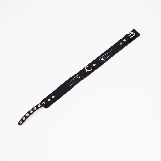 Черный кожаный ошейник с золотистой фурнитурой - Crazy Handmade - купить с доставкой в Ноябрьске