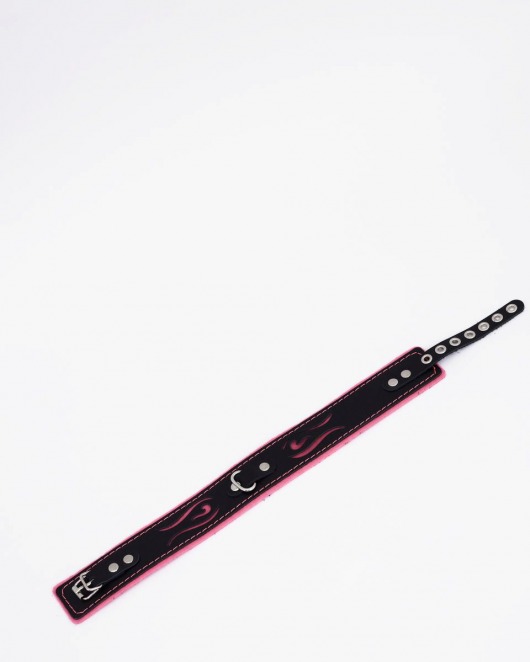 Черно-розовый кожаный ошейник с розовой строчкой - Crazy Handmade - купить с доставкой в Ноябрьске