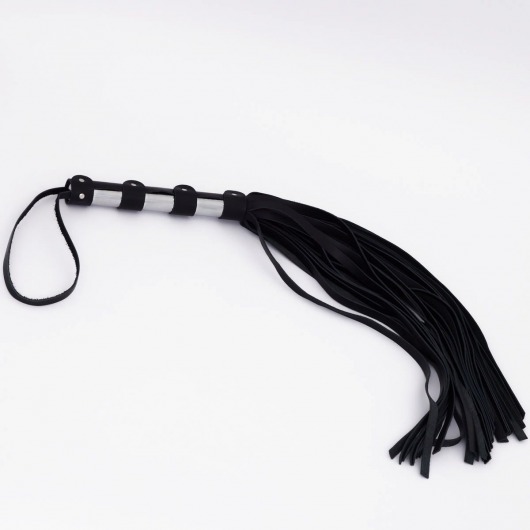 Черный кожаный флоггер со стальной ручкой - 45 см. - Crazy Handmade - купить с доставкой в Ноябрьске