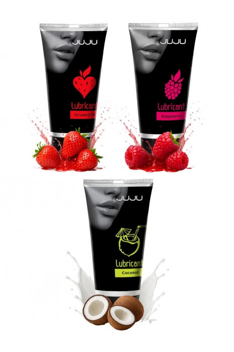 Набор из 3 съедобных лубрикантов JUJU (клубника, малина, кокос) - JuJu - купить с доставкой в Ноябрьске