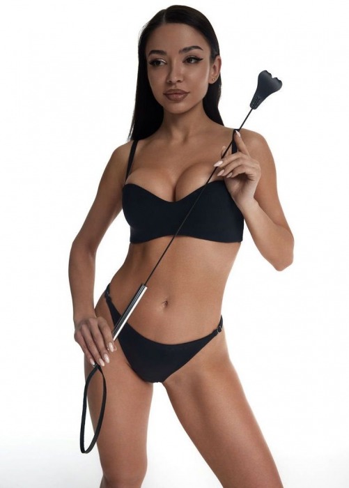 Стек с черным кожаным наконечником в виде сердца и металлической ручкой - 67 см. - Crazy Handmade - купить с доставкой в Ноябрьске