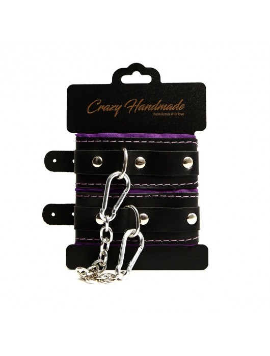 Черно-фиолетовые скругленные наручники с мягкой подкладкой - Crazy Handmade - купить с доставкой в Ноябрьске