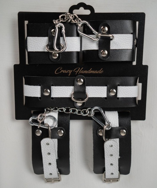 Набор фиксаторов из черной и белой натуральной кожи - Crazy Handmade - купить с доставкой в Ноябрьске