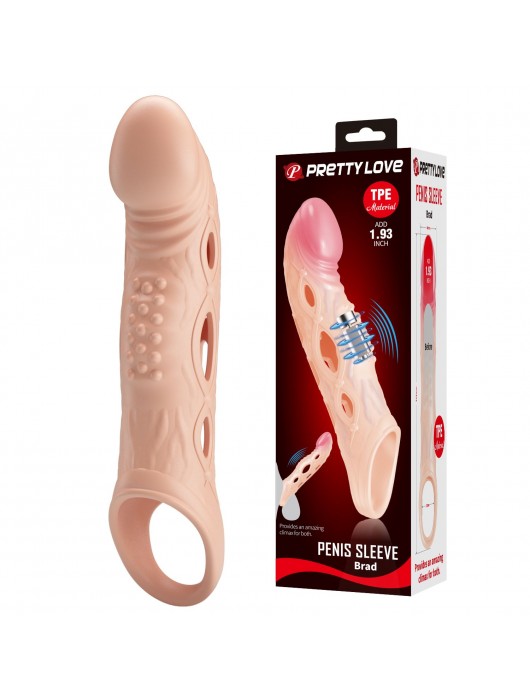 Телесная удлиняющая насадка с рельефом и вибрацией Brad - 21,3 см. - Baile - в Ноябрьске купить с доставкой