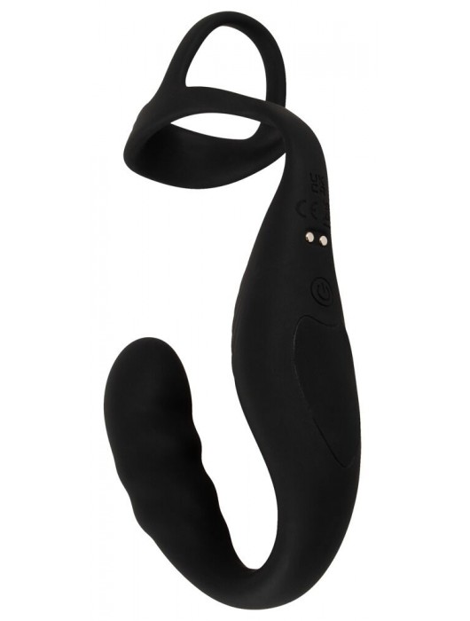 Черное эрекционное кольцо со стимуляцией промежности и анальной пробкой Cock Ring with RC Prostate Plug - Orion - в Ноябрьске купить с доставкой