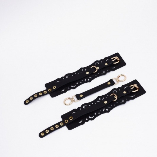 Черный кожаные оковы с узорами и золотистой фурнитурой - Crazy Handmade - купить с доставкой в Ноябрьске