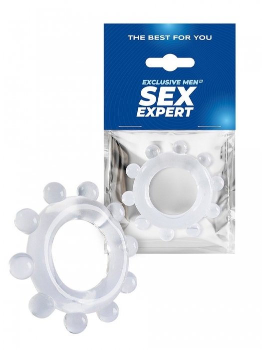 Прозрачное эрекционное кольцо со стимулирующими шариками - Sex Expert - в Ноябрьске купить с доставкой