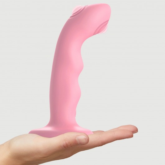 Розовая насадка-стимулятор Strap-On-Me Tapping Dildo Wave - Strap-on-me - купить с доставкой в Ноябрьске