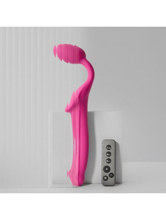 Ярко-розовый безремневой страпон Strap-on-me Vibrating Bendable Strap-On size XL - Strap-on-me - купить с доставкой в Ноябрьске