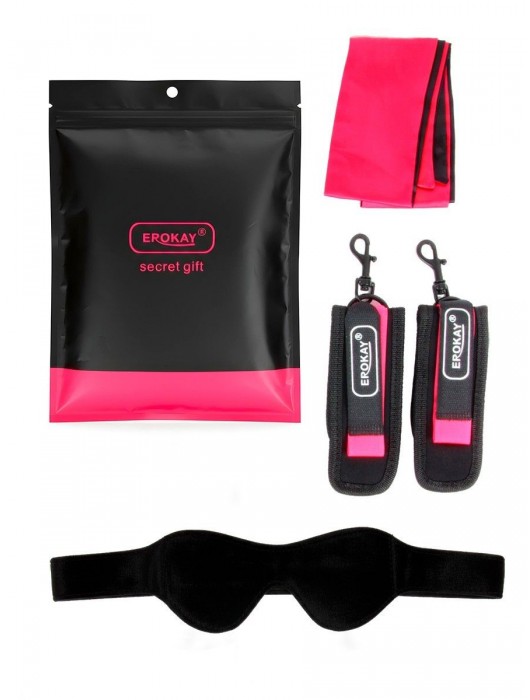 Черно-розовый эротический набор: маска, наручники и повязка - Erokay - купить с доставкой в Ноябрьске