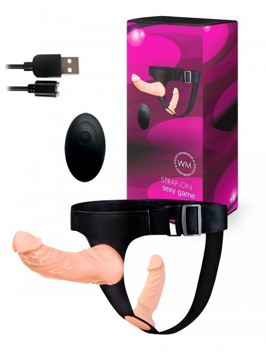 Женский страпон с 2 насадками, вибрацией и пультом ДУ - Erowoman-Eroman - купить с доставкой в Ноябрьске