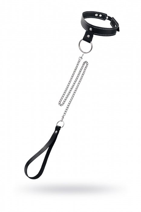 Черный узкий однослойный ошейник с серебристым поводком-цепочкой - Pecado - купить с доставкой в Ноябрьске