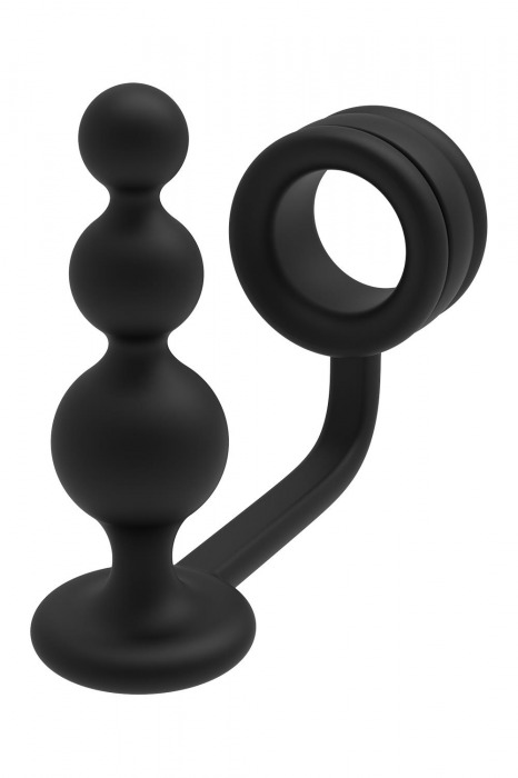 Черное эрекционное кольцо с анальной елочкой Cockring With Beaded Anal Plug - Dream Toys - в Ноябрьске купить с доставкой