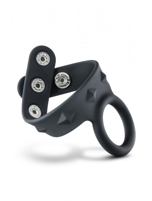 Черное эрекционное кольцо с подхватом мошонки на кнопках VS6 - Blush Novelties - в Ноябрьске купить с доставкой