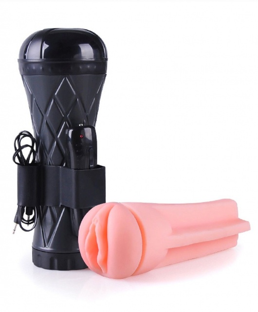 Телесный мастурбатор-вагина в черной колбе с вибрацией - Boys of Toys - в Ноябрьске купить с доставкой