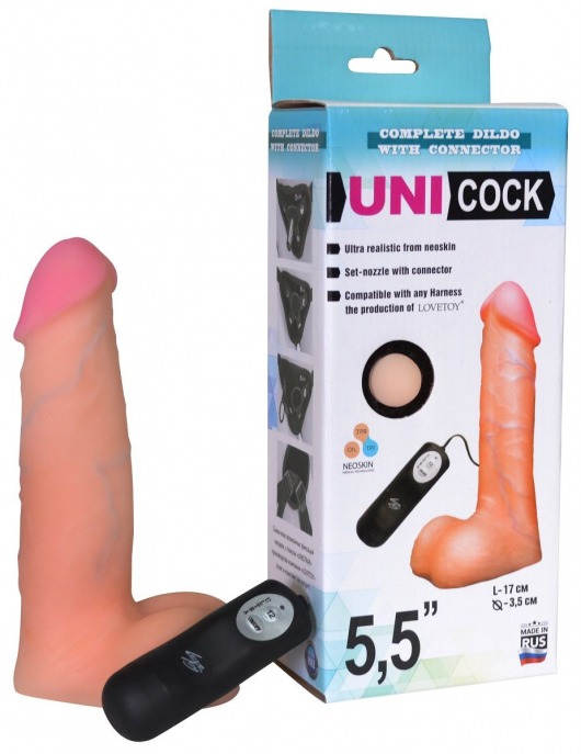 Фаллическая насадка Харнесс UNICOCK 5,5  с вибрацией - 17 см. - LOVETOY (А-Полимер) - купить с доставкой в Ноябрьске