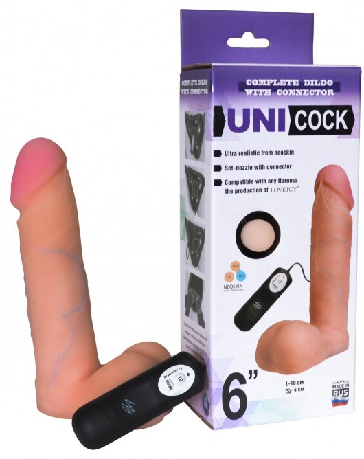 Фаллическая насадка Харнесс UNICOCK 6  с вибрацией - 18 см. - LOVETOY (А-Полимер) - купить с доставкой в Ноябрьске