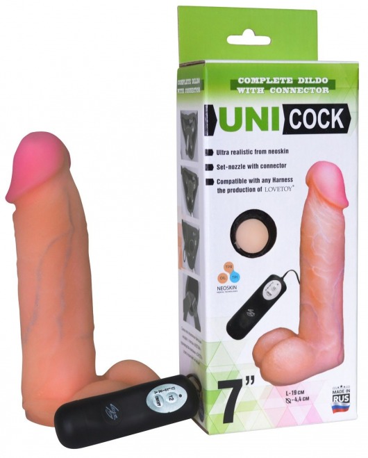 Фаллическая насадка Харнесс UNICOCK 7  с вибрацией - 19 см. - LOVETOY (А-Полимер) - купить с доставкой в Ноябрьске