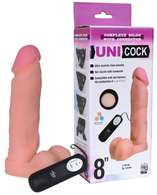 Фаллическая насадка Харнесс UNICOCK 8  с вибрацией - 20 см. - LOVETOY (А-Полимер) - купить с доставкой в Ноябрьске