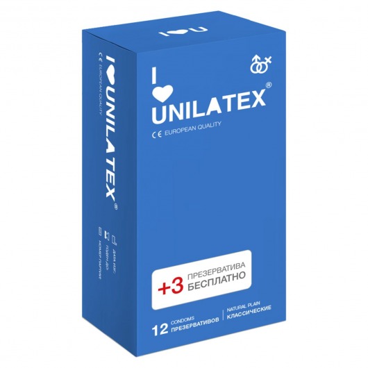 Классические презервативы Unilatex Natural Plain - 12 шт. + 3 шт. в подарок - Unilatex - купить с доставкой в Ноябрьске