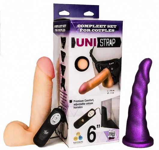 Вибрострапон с двумя насадками UniStrap - 18 и 18 см. - LOVETOY (А-Полимер) - купить с доставкой в Ноябрьске